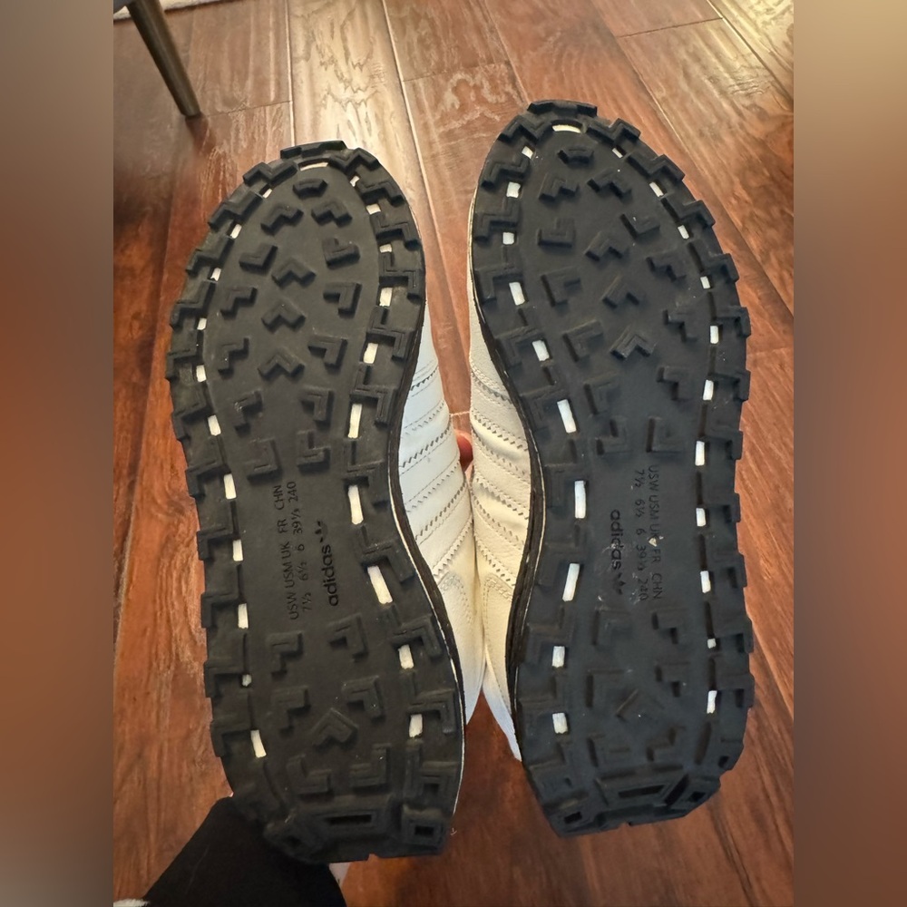adidas White Leather Low-Top Sneakers with Black Midsole - Picture 7 of 11